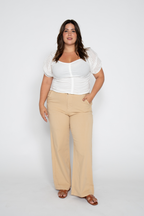 Flora Stretch High Rise Trouser, Almond Buff