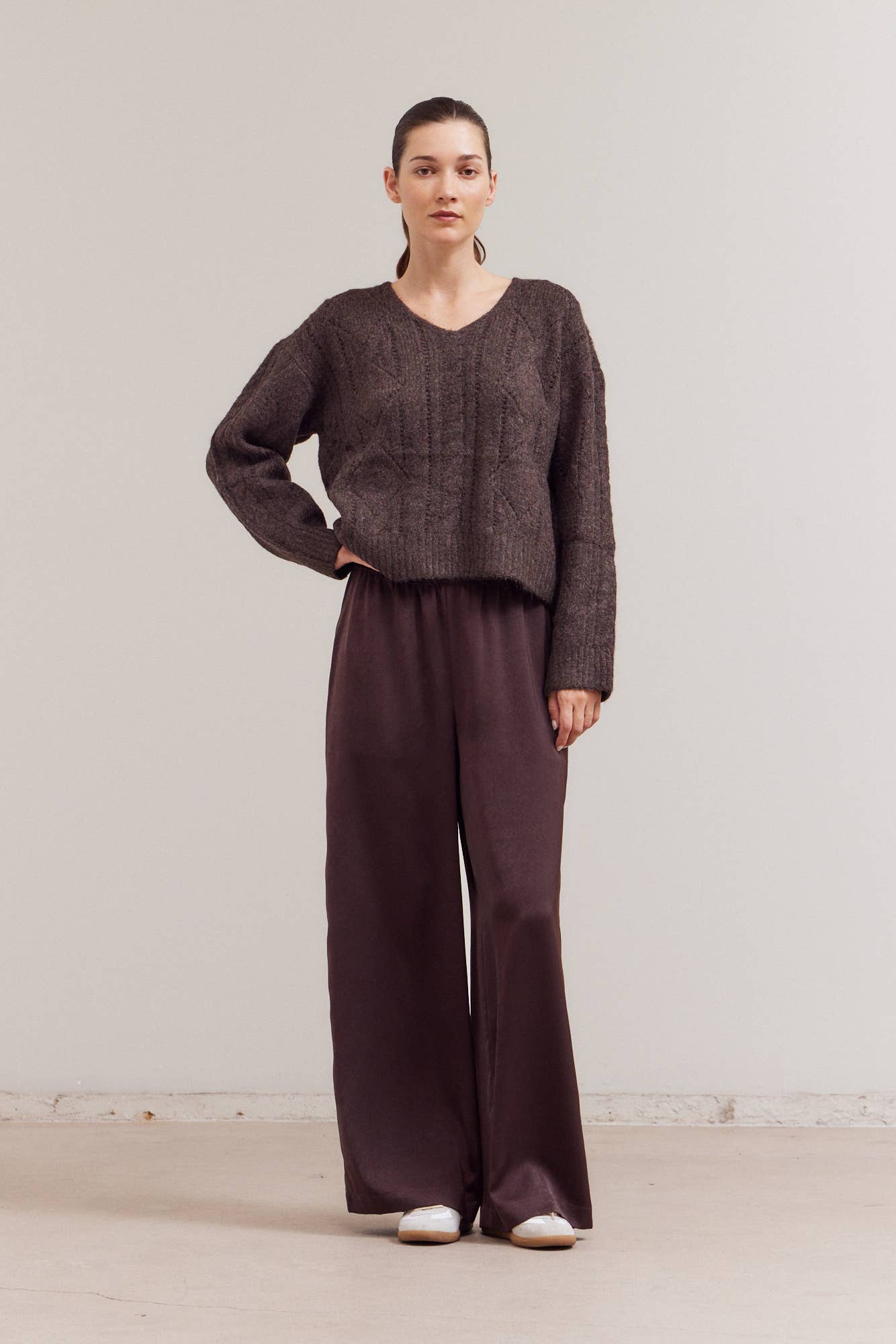 V Neck Cable Sweater