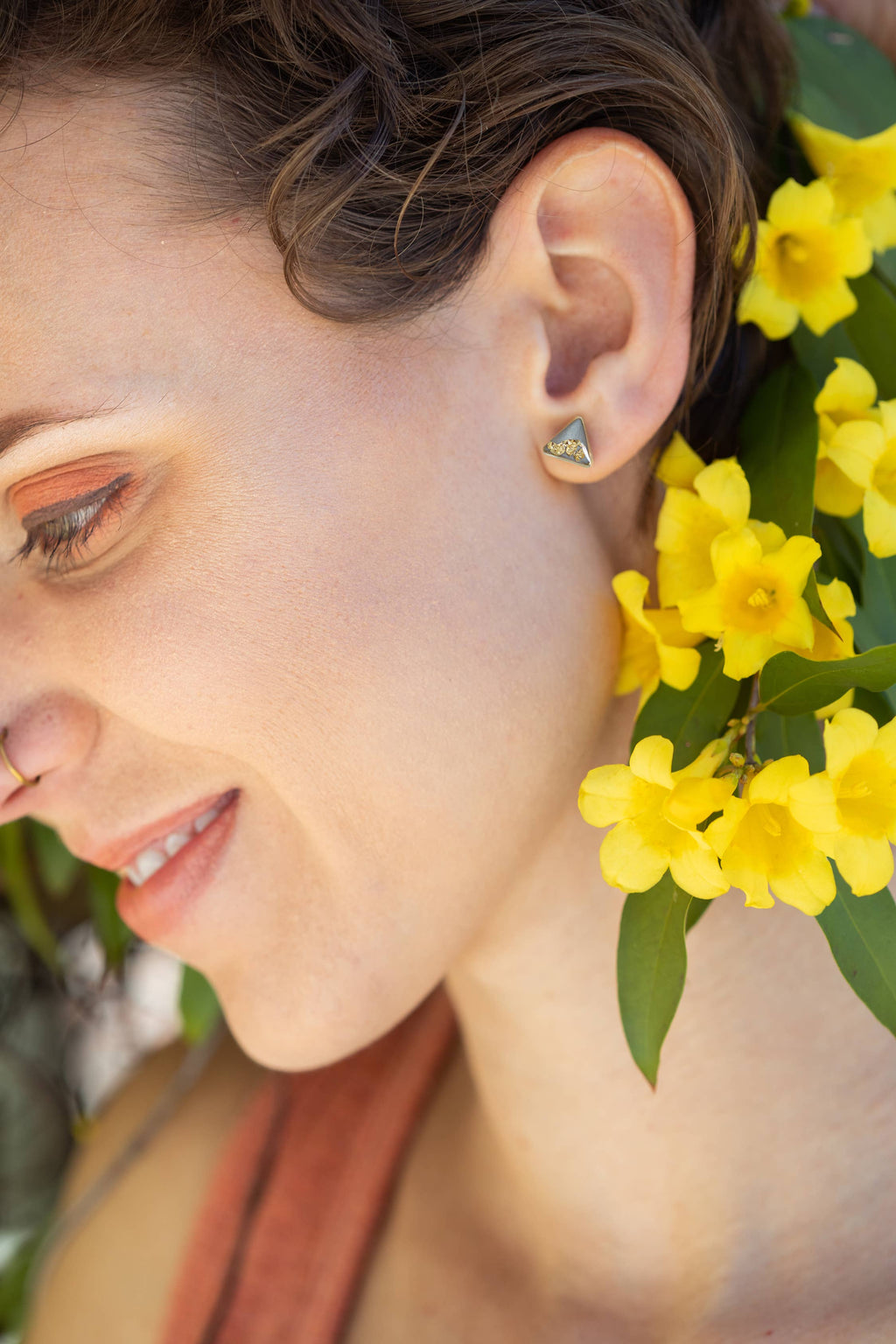 Gold Leaf Accented Triangle Earrings