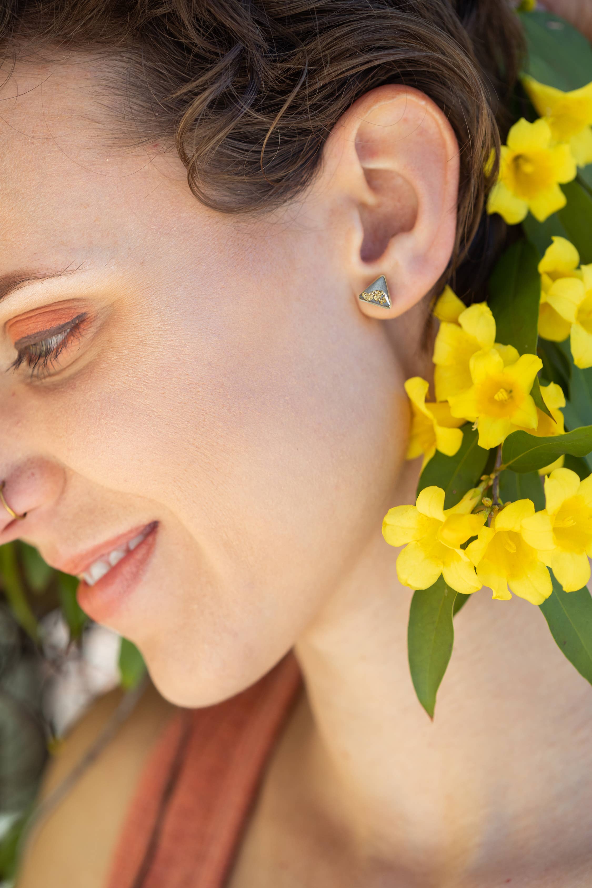 Gold Leaf Accented Triangle Earrings