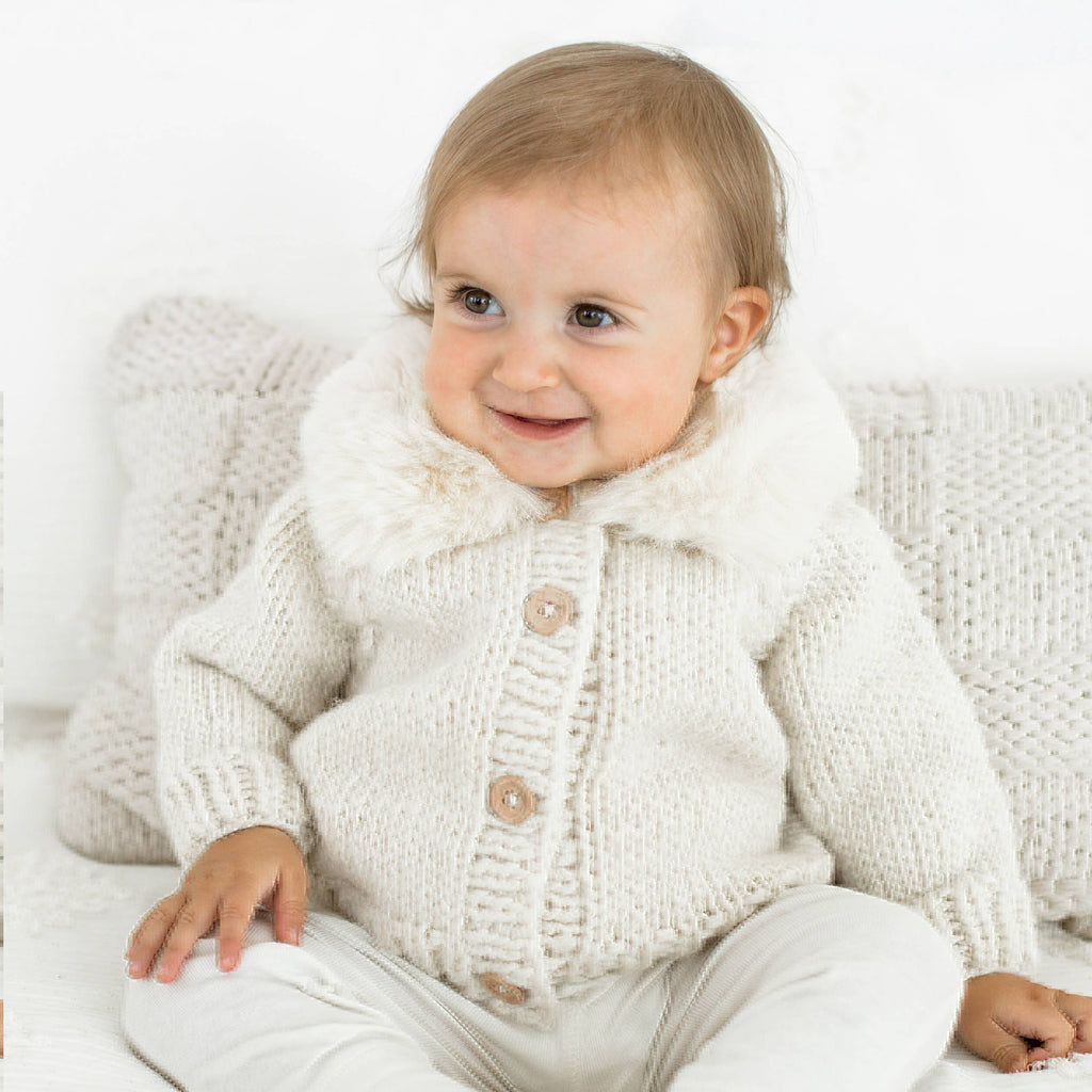 Fur Collar Natural Cardigan Sweater