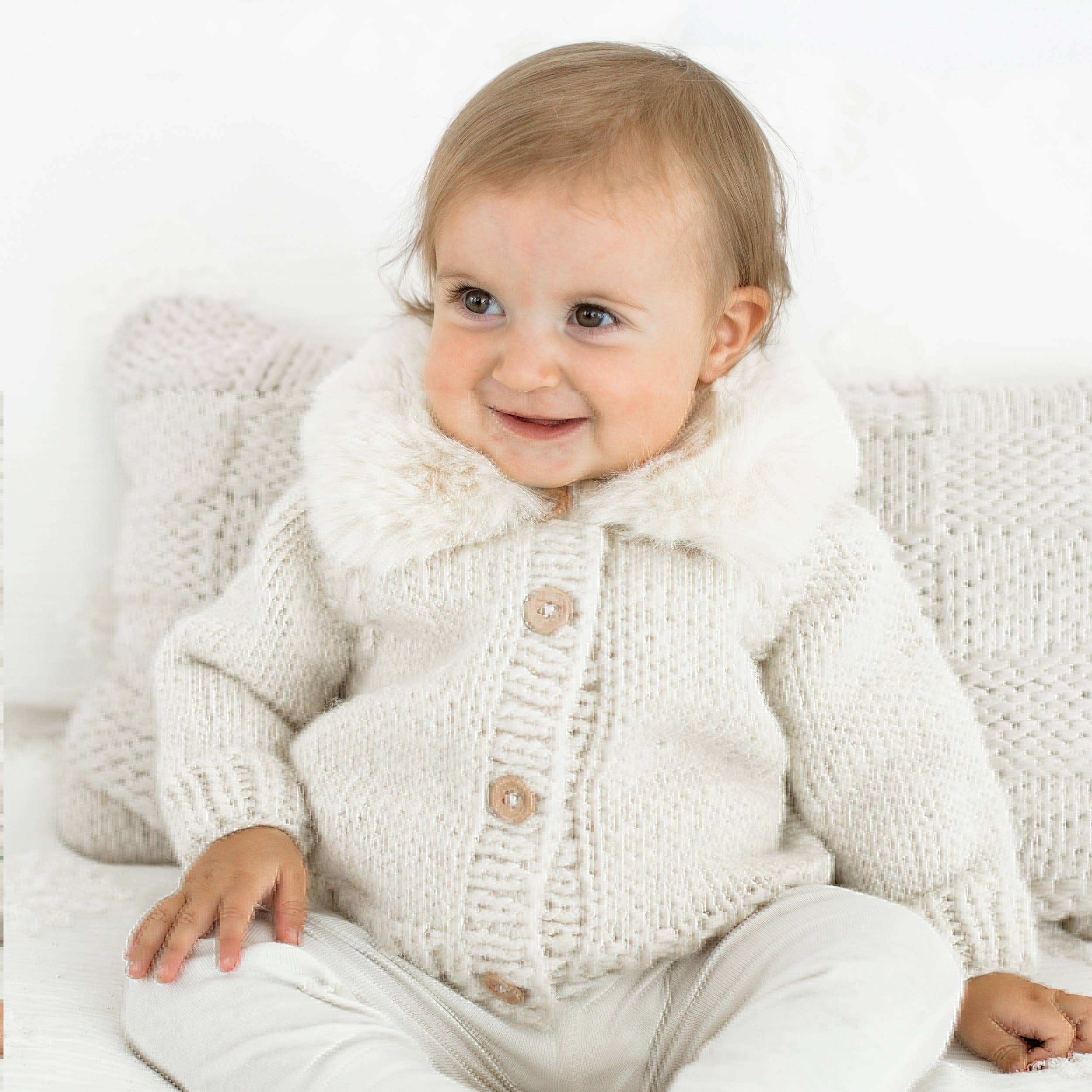 Fur Collar Natural Cardigan Sweater