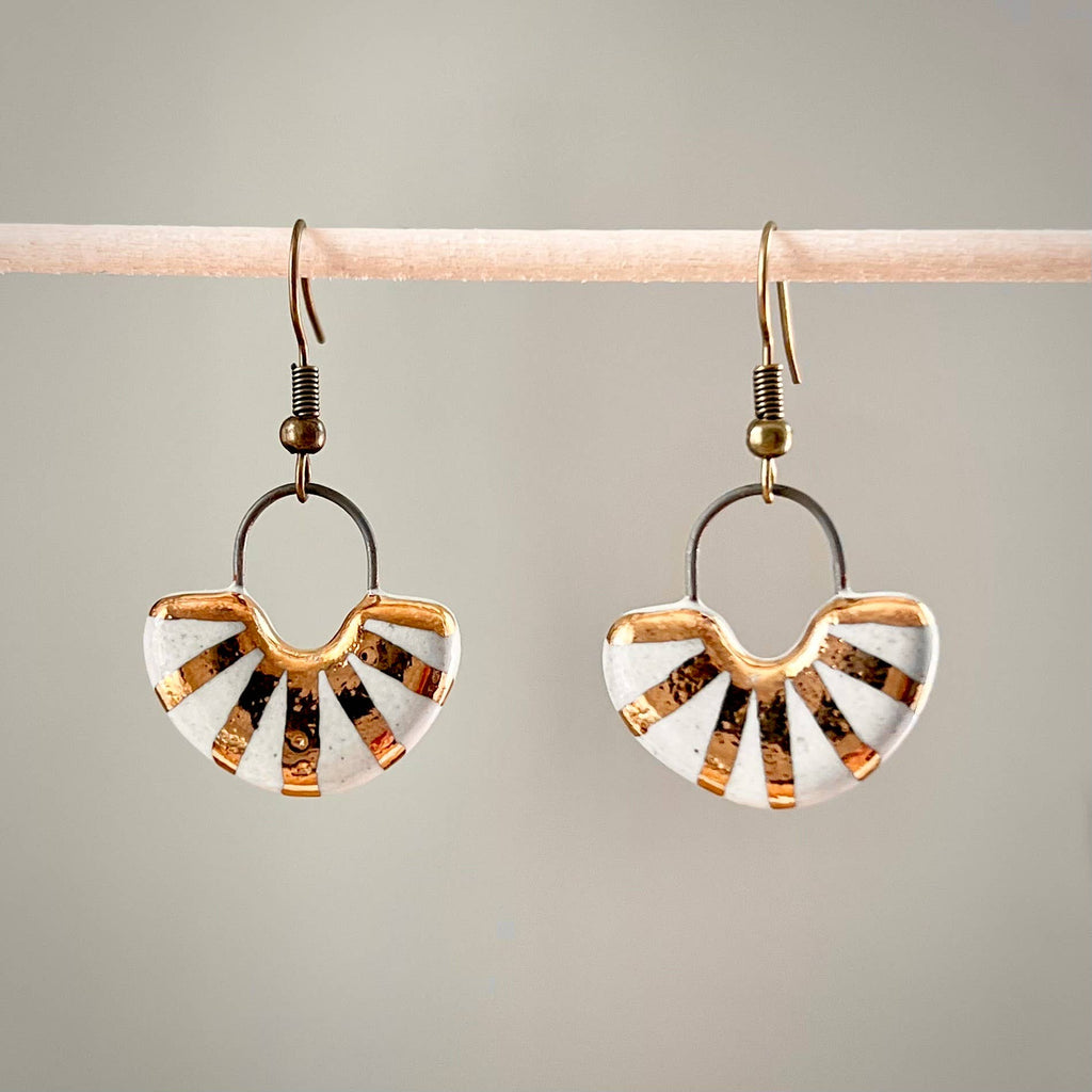 White and Gold Fan Earrings 