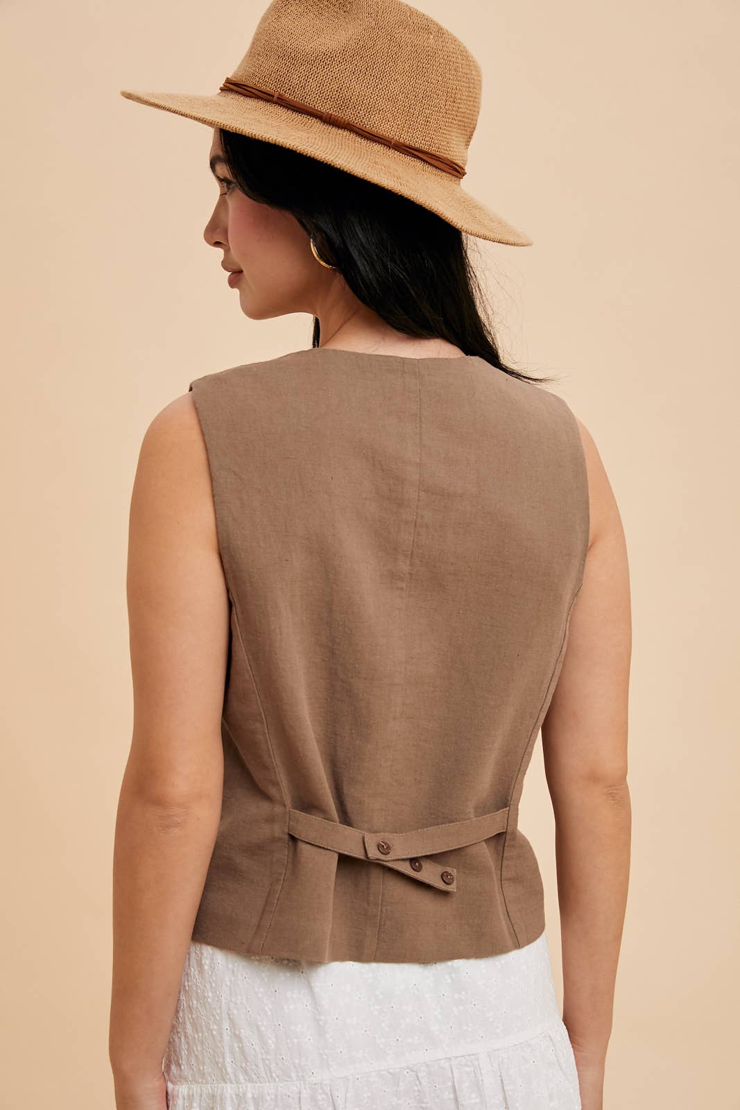 Cotton Linen Blend Vest - Mocha