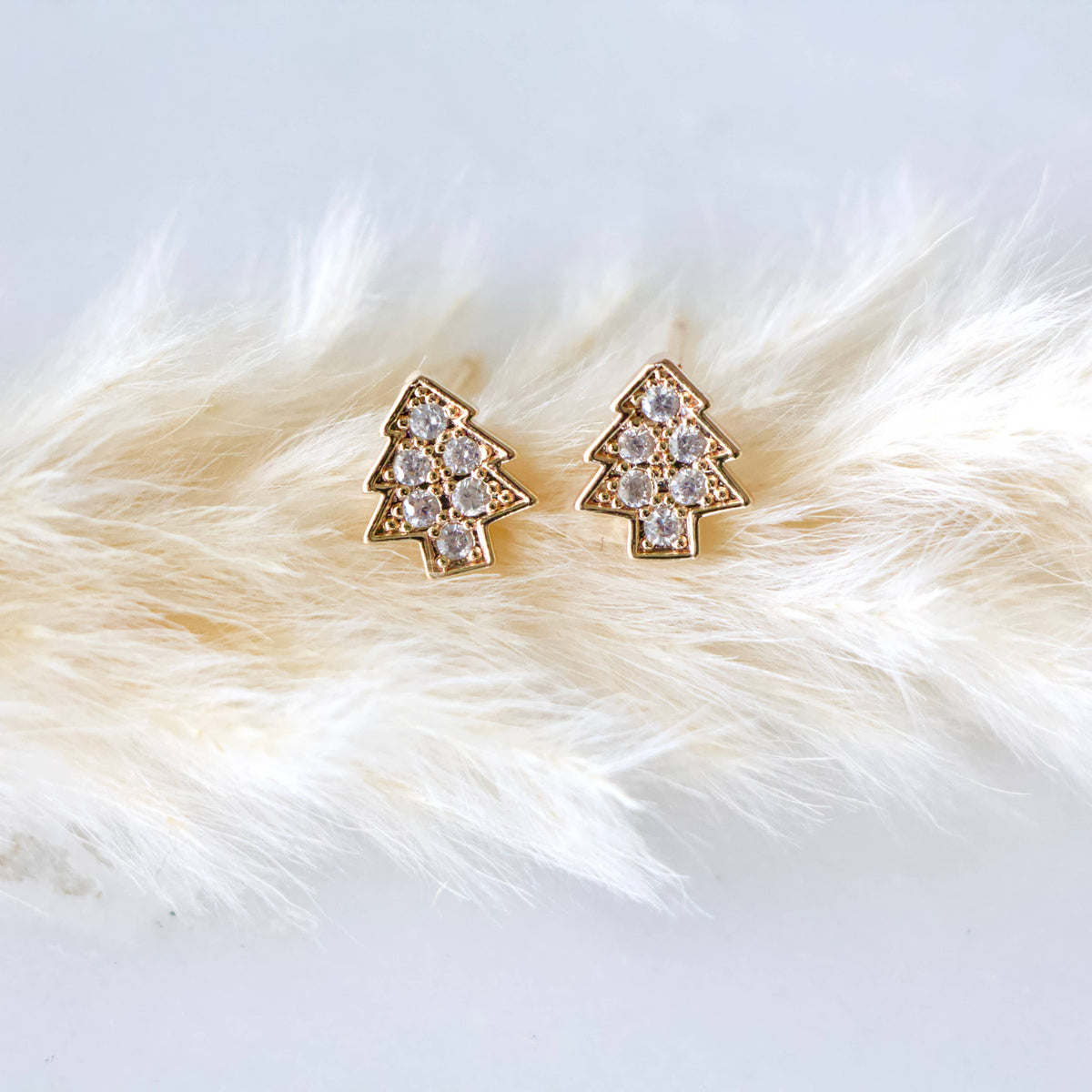 CZ Pine Tree Stud Earrings 