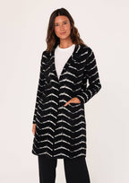Fuzzy Chevron Jacquard Button Front Cardigan
