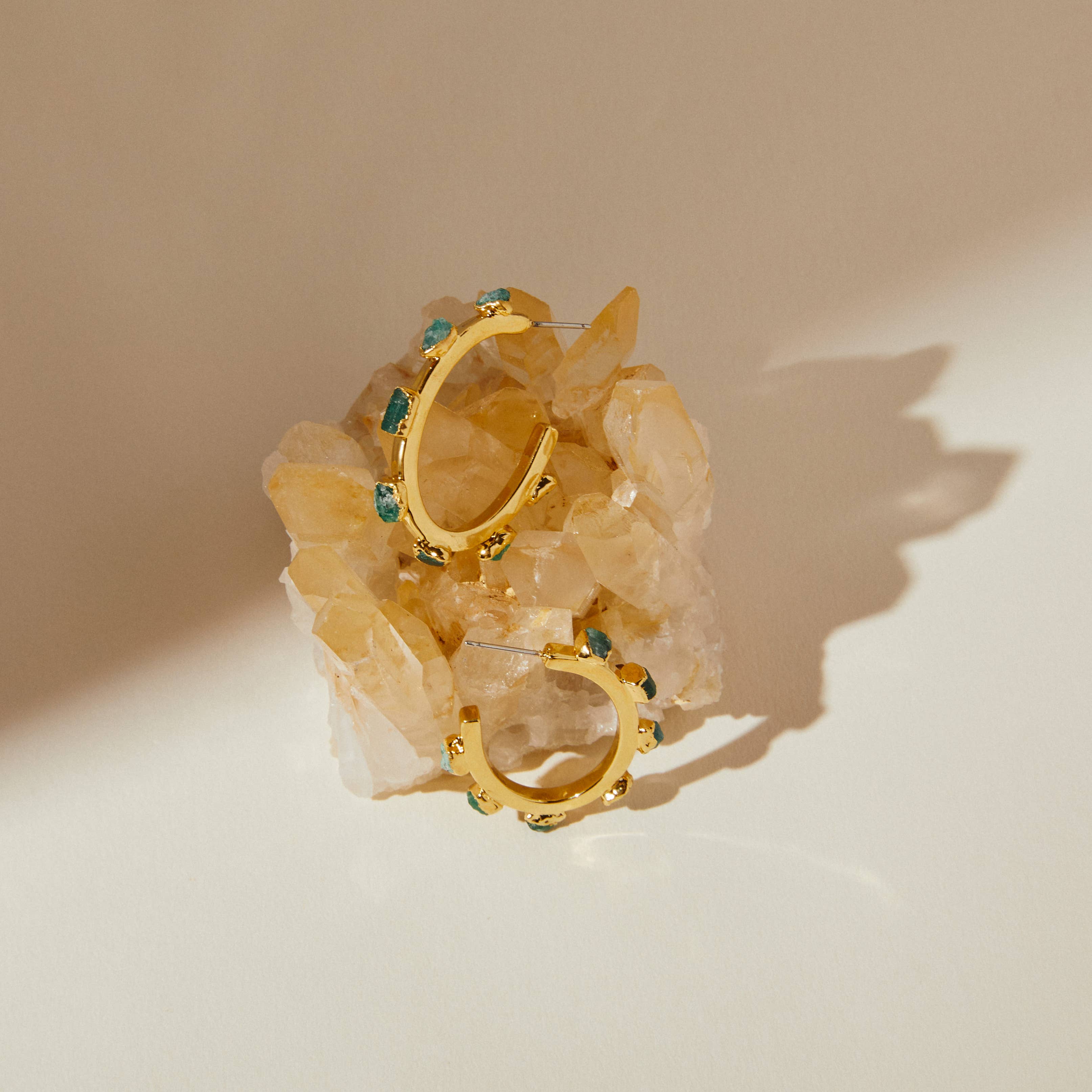 Emerald Gemstone Hoops, Raw Emerald Earrings