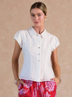 Button Down Slim Fit Short Sleeve Blouse