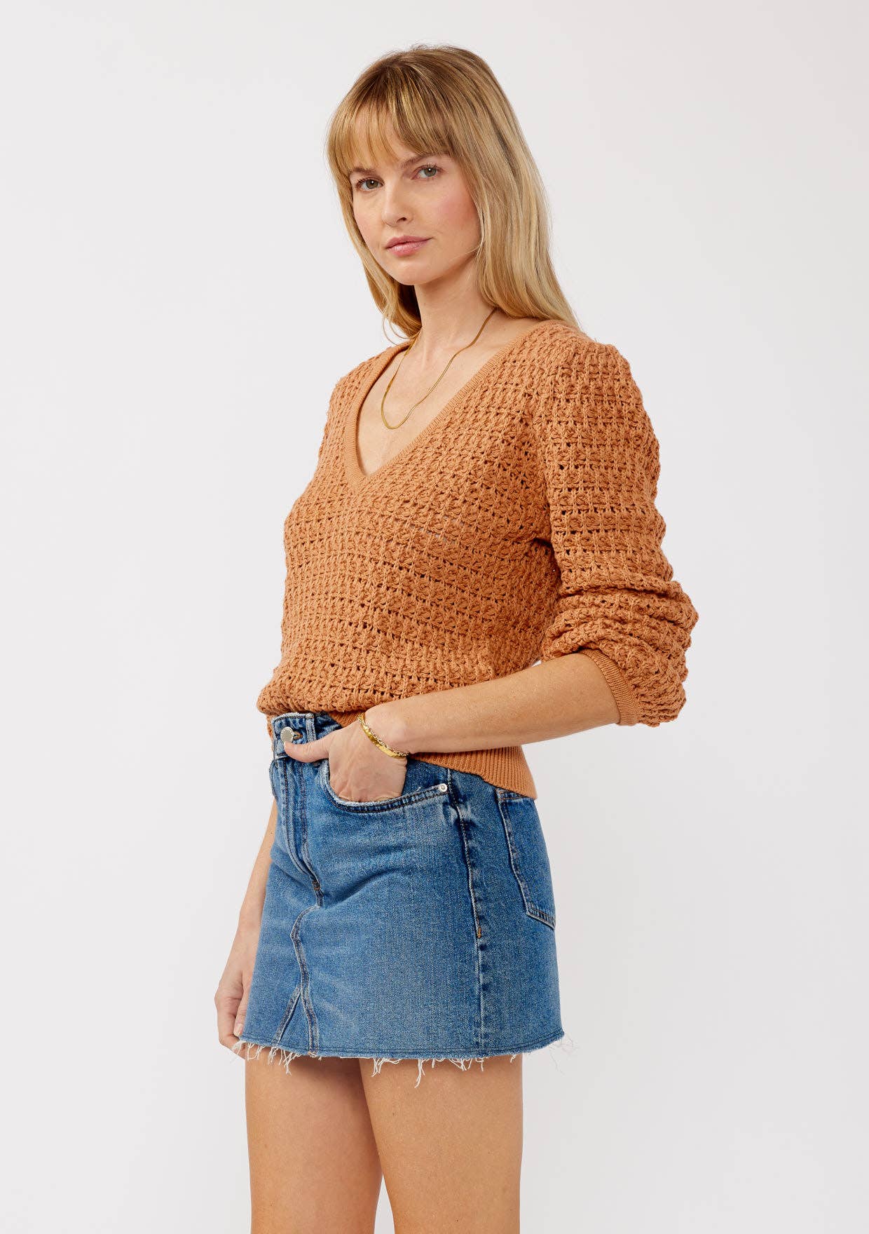 Long Sleeve V-Neck Crochet Sweater