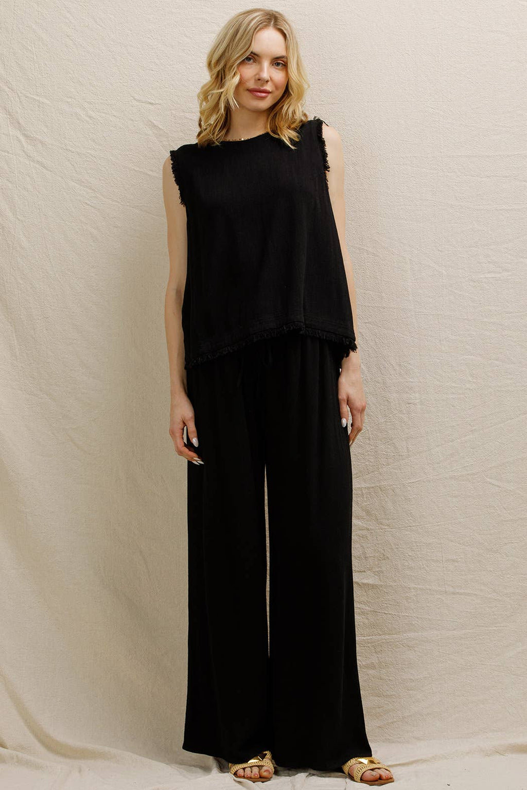 Back Button Detail Sleeveless Top