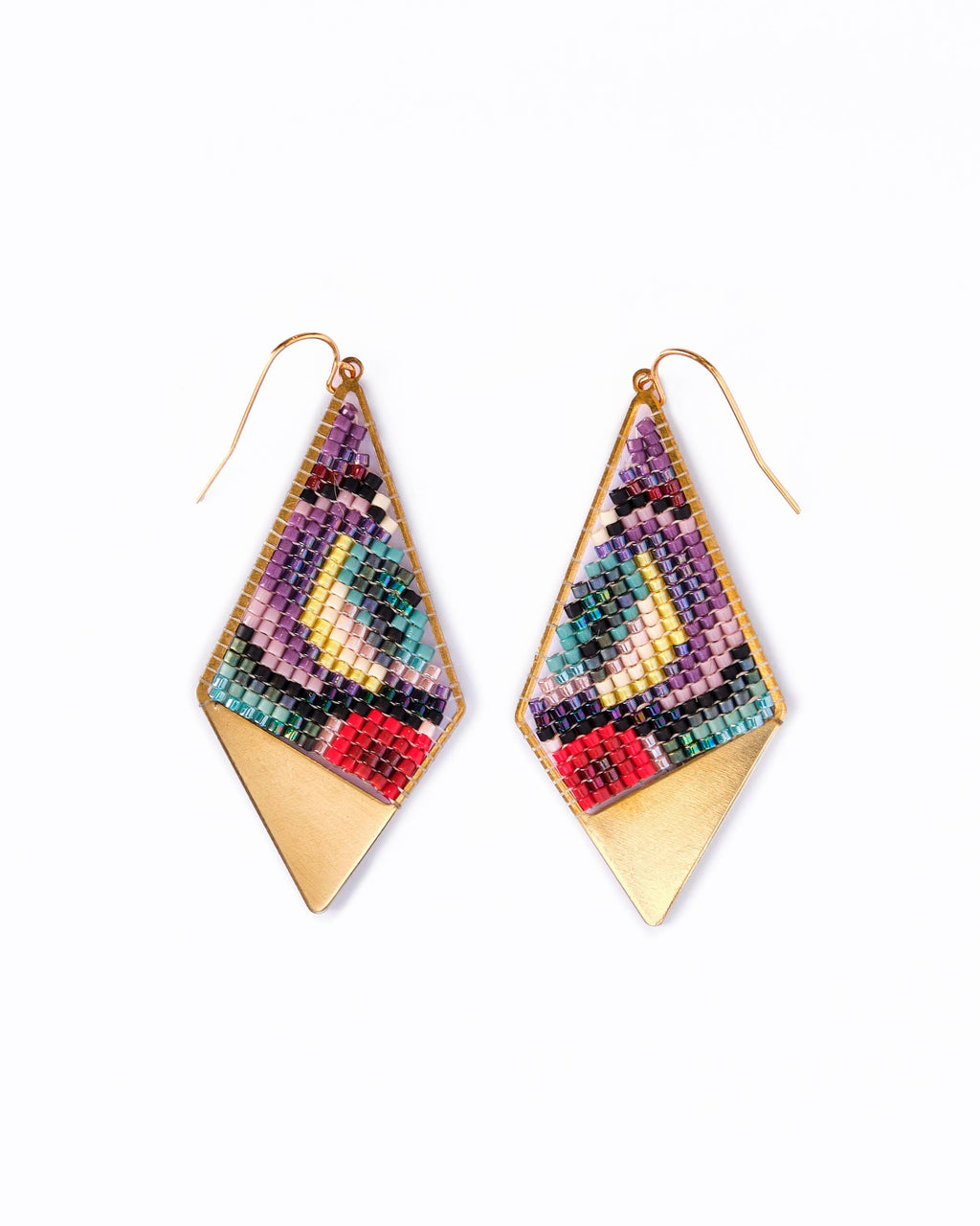 Beaded Handwoven Kaleidoscope Kite Earrings (Pink/Orange)