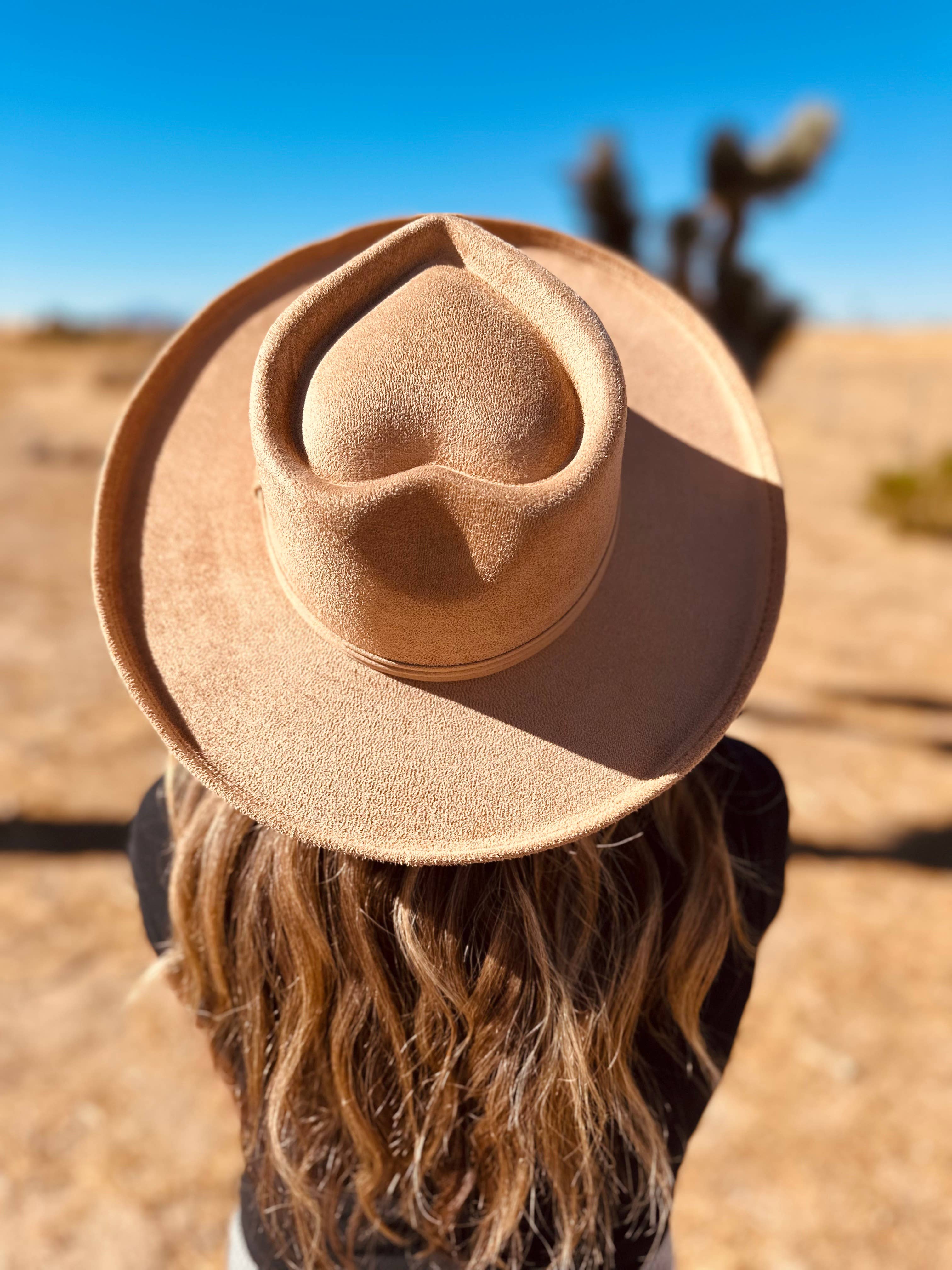 Vegan Suede Pencil Curl Brim Sweetheart Crown Fedora Hat