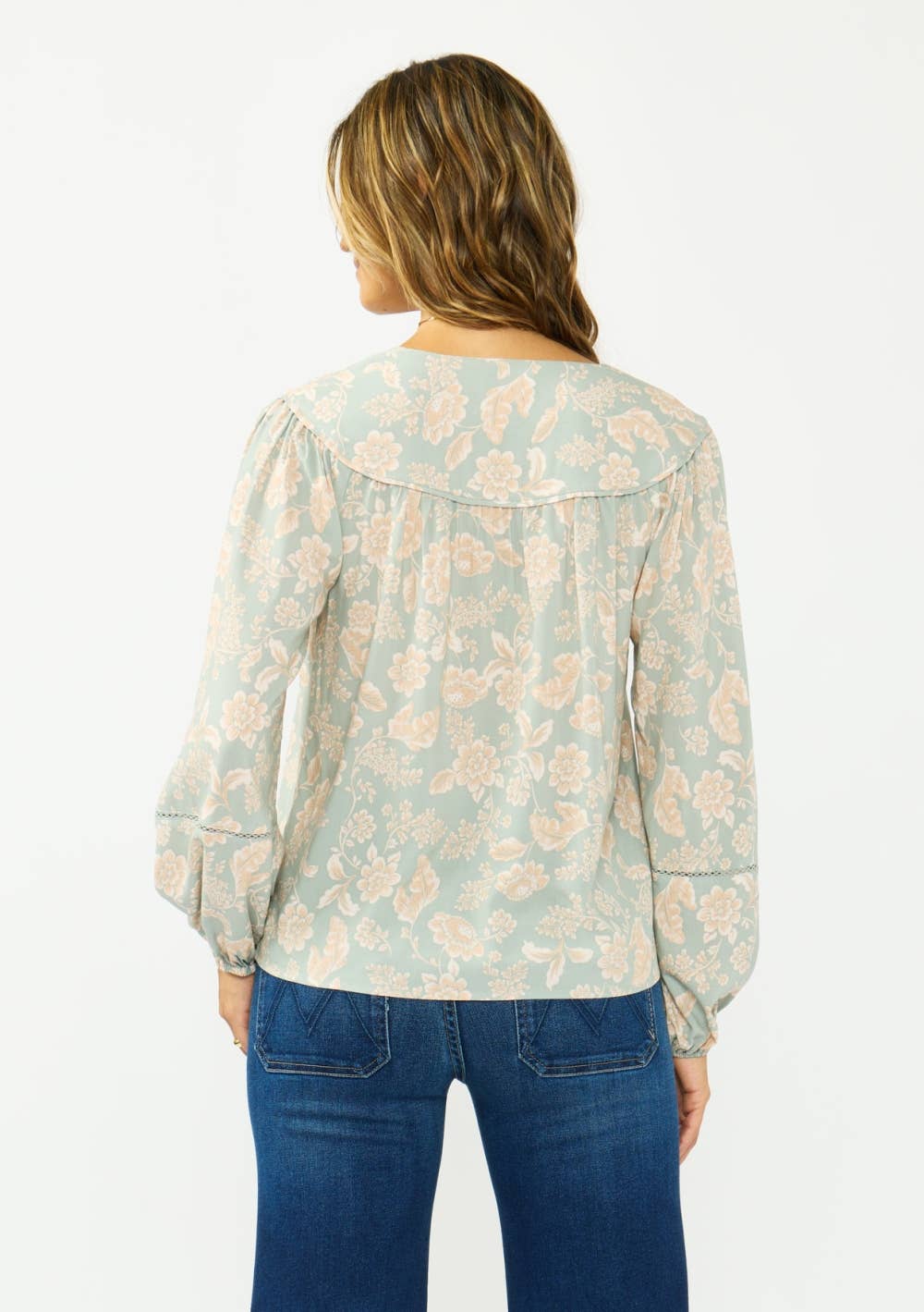 Lace-Trim V-Neck Floral Blouse