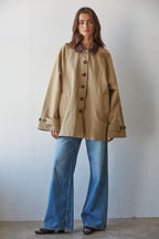 Woven Cotton Collar Neck Button Down Jacket