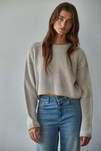 Knit Sweater Acrylic Ribbed Crew Neck Pullover
