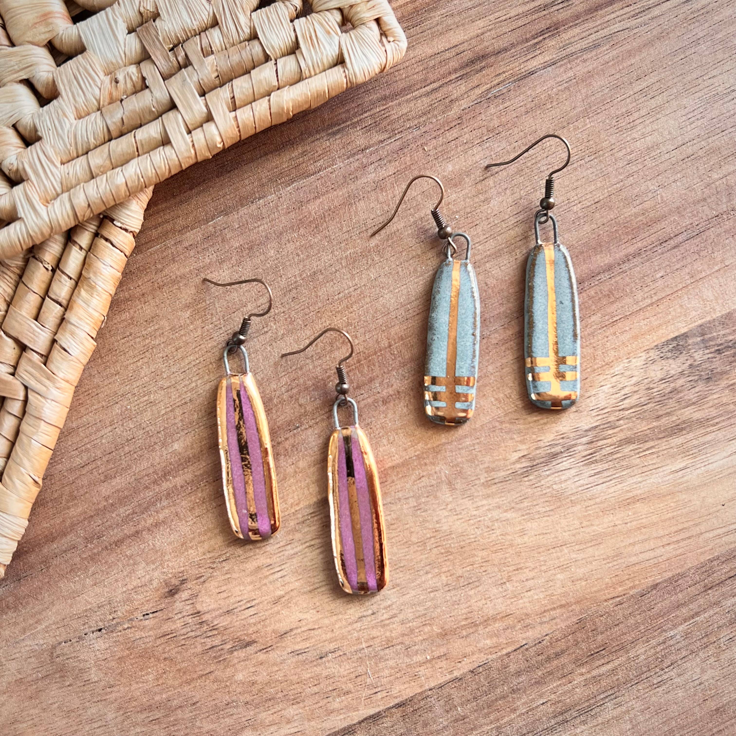 Pink and Gold Striped Clay Earrings