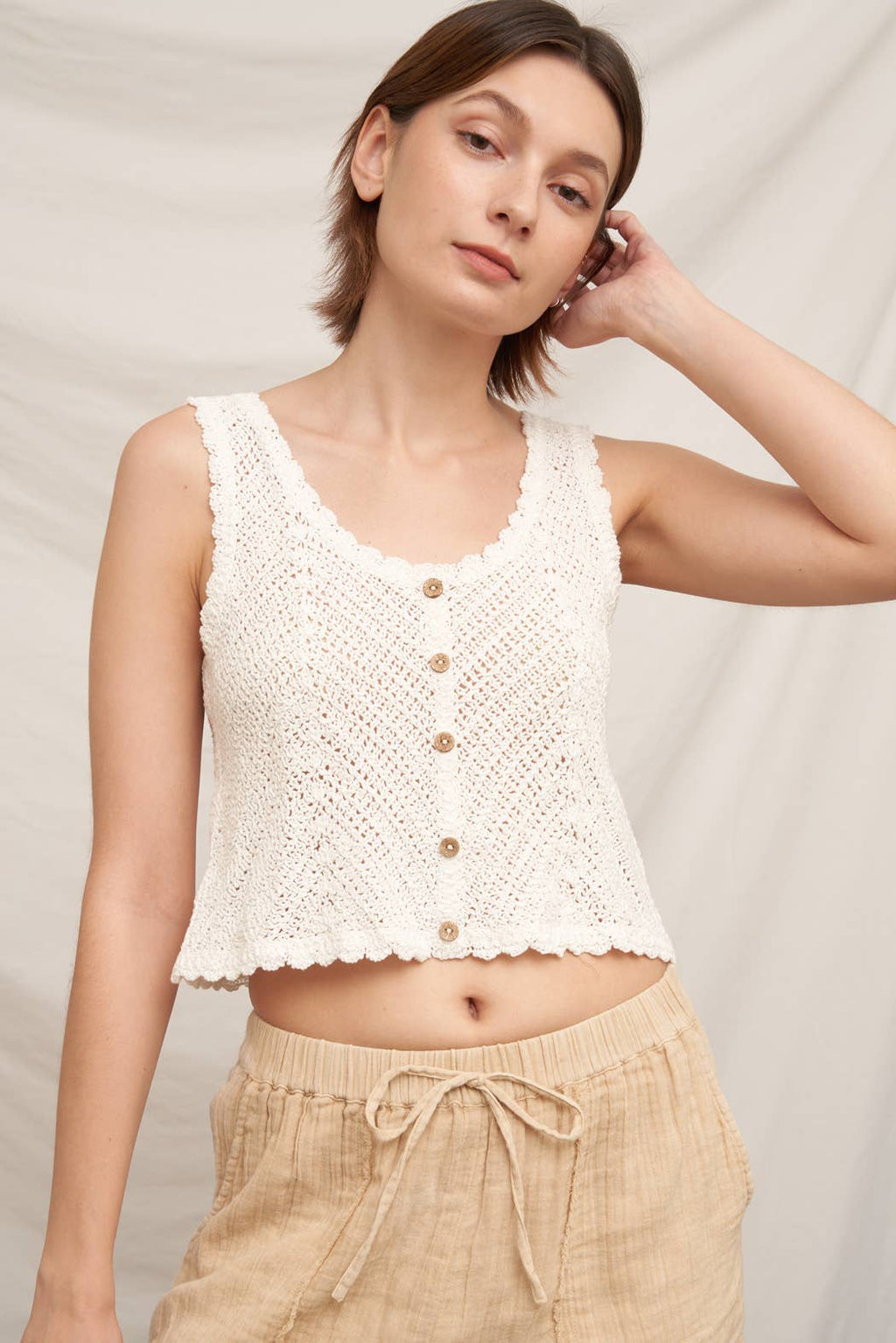 Sleeveless Crochet Top with Button Detail