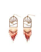 Beaded Handwoven Sedona Sunset Fringe Earrings (Beige/Brown)