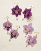 Pressed Orchid Flower Earrings, Freshwater Pearl