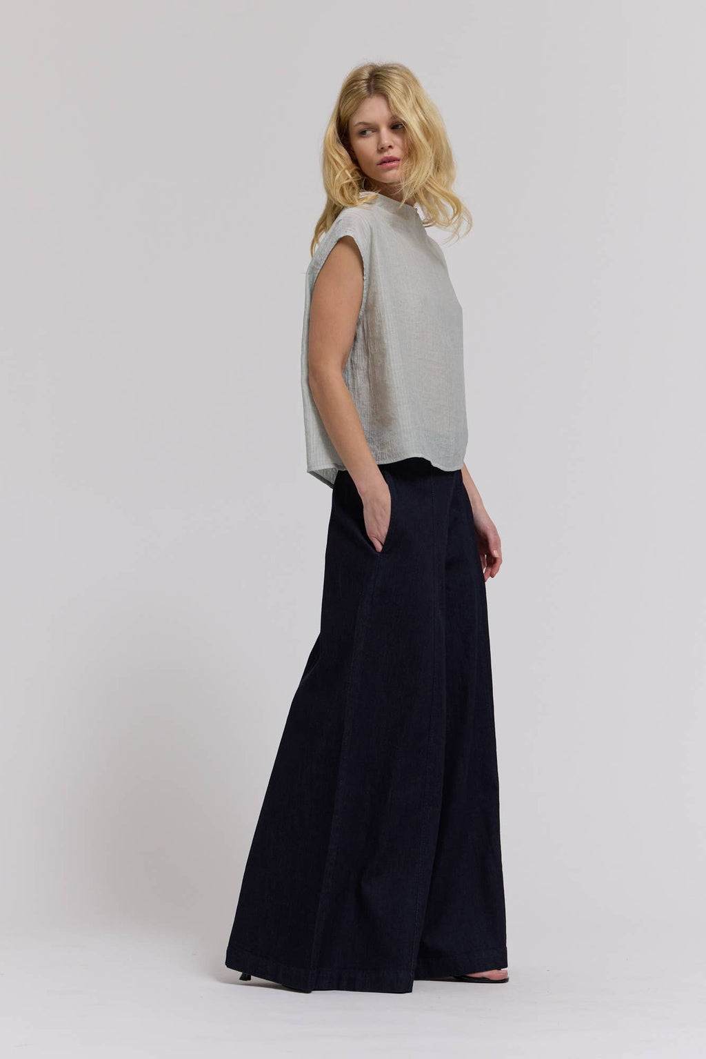 Mock Neck Loose Fit Textured Top