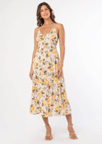 Linen Blend Cross Back Surplice Midi Dress