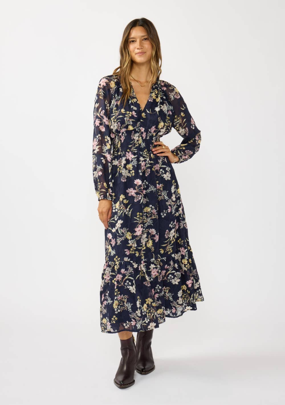 Smocked Waist Ruffle Maxi Dress