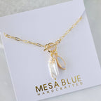 Opalite, Freshwater Pearl Charm Toggle Necklace