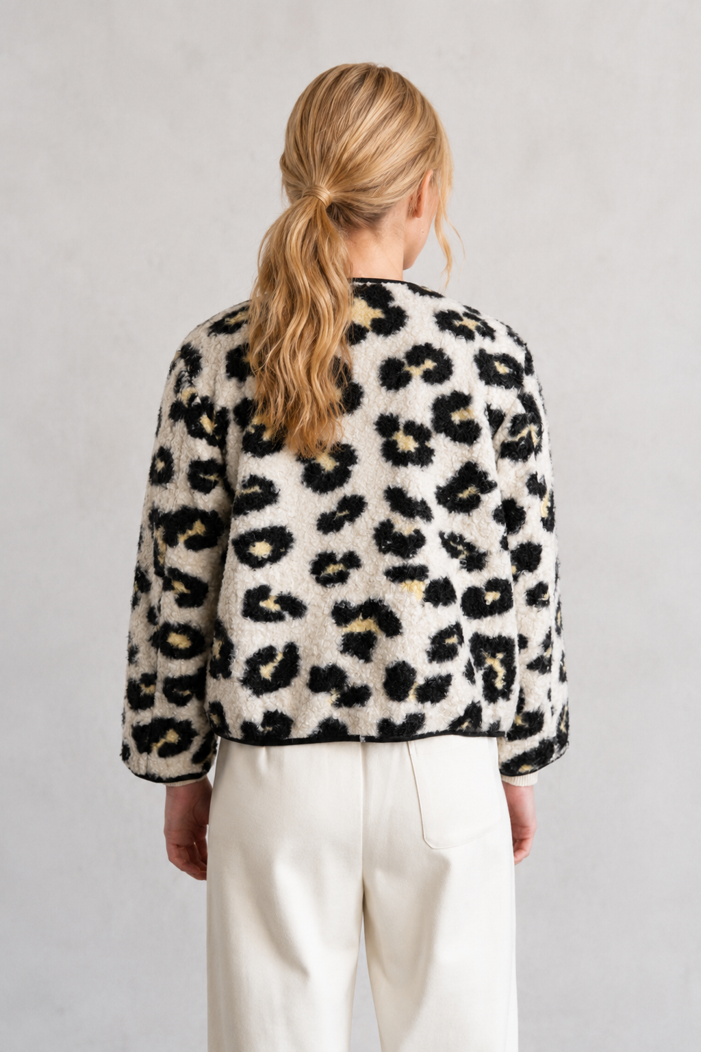 Leopard Faux Collarless Jacket