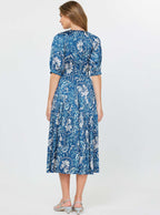 Floral Midi Dress W/ Pleat Detail Skirt