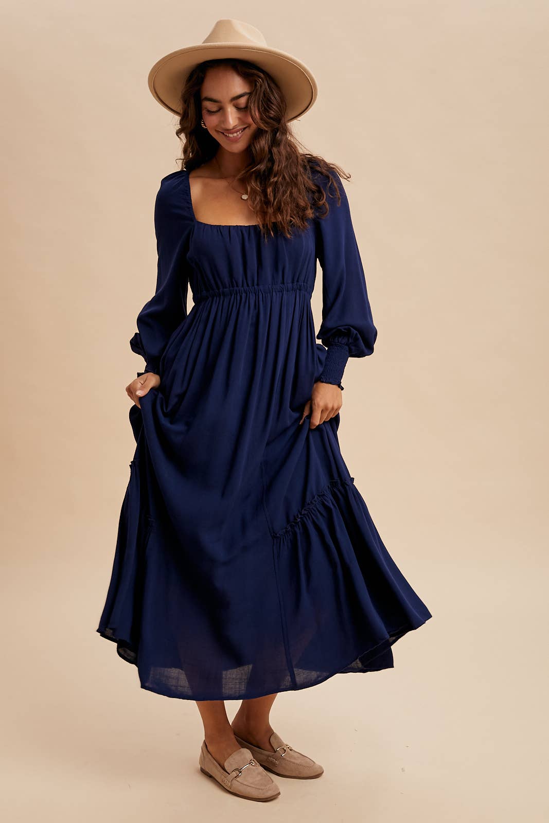 Gathered Long Sleeve Maxi Dress