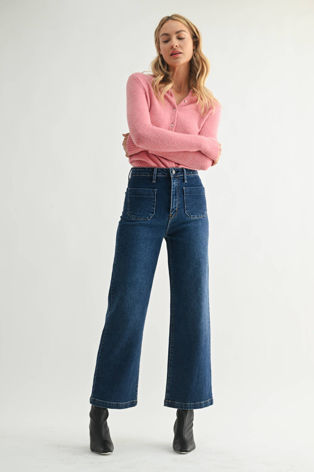Dark Denim Patch Pocket Wide Leg