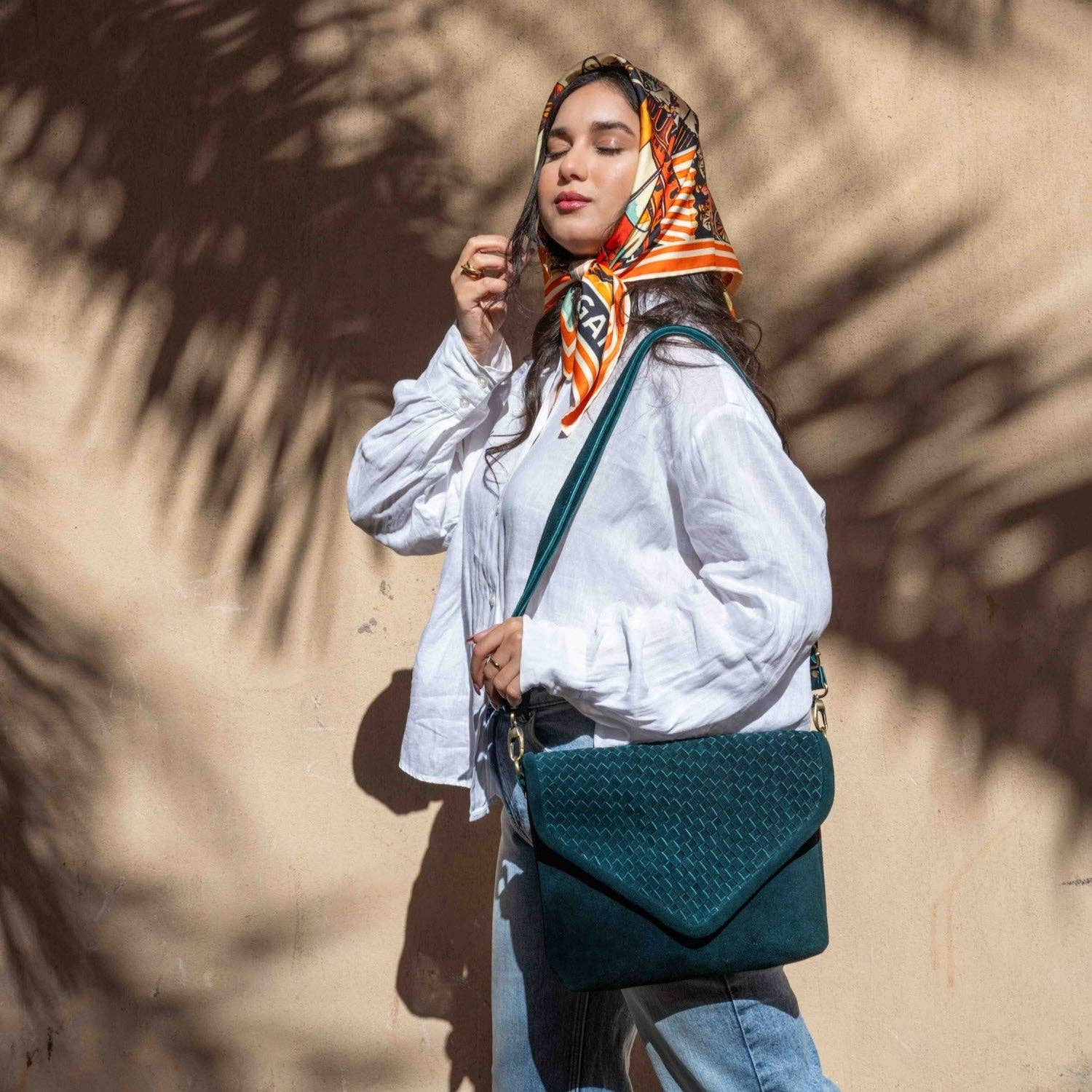 Teal Suede Woven Everyday Bag
