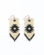 Beaded Handwoven Tribal Fringe Earrings (Cream/Black)