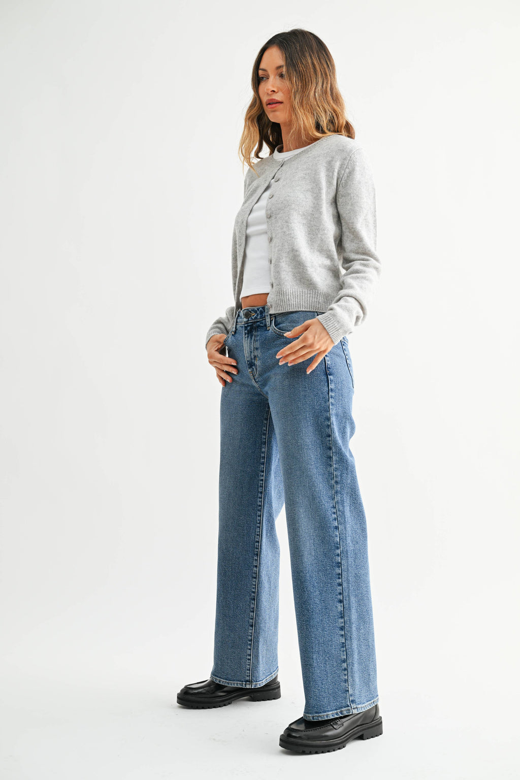 Mid Rise Slim Wide Leg
