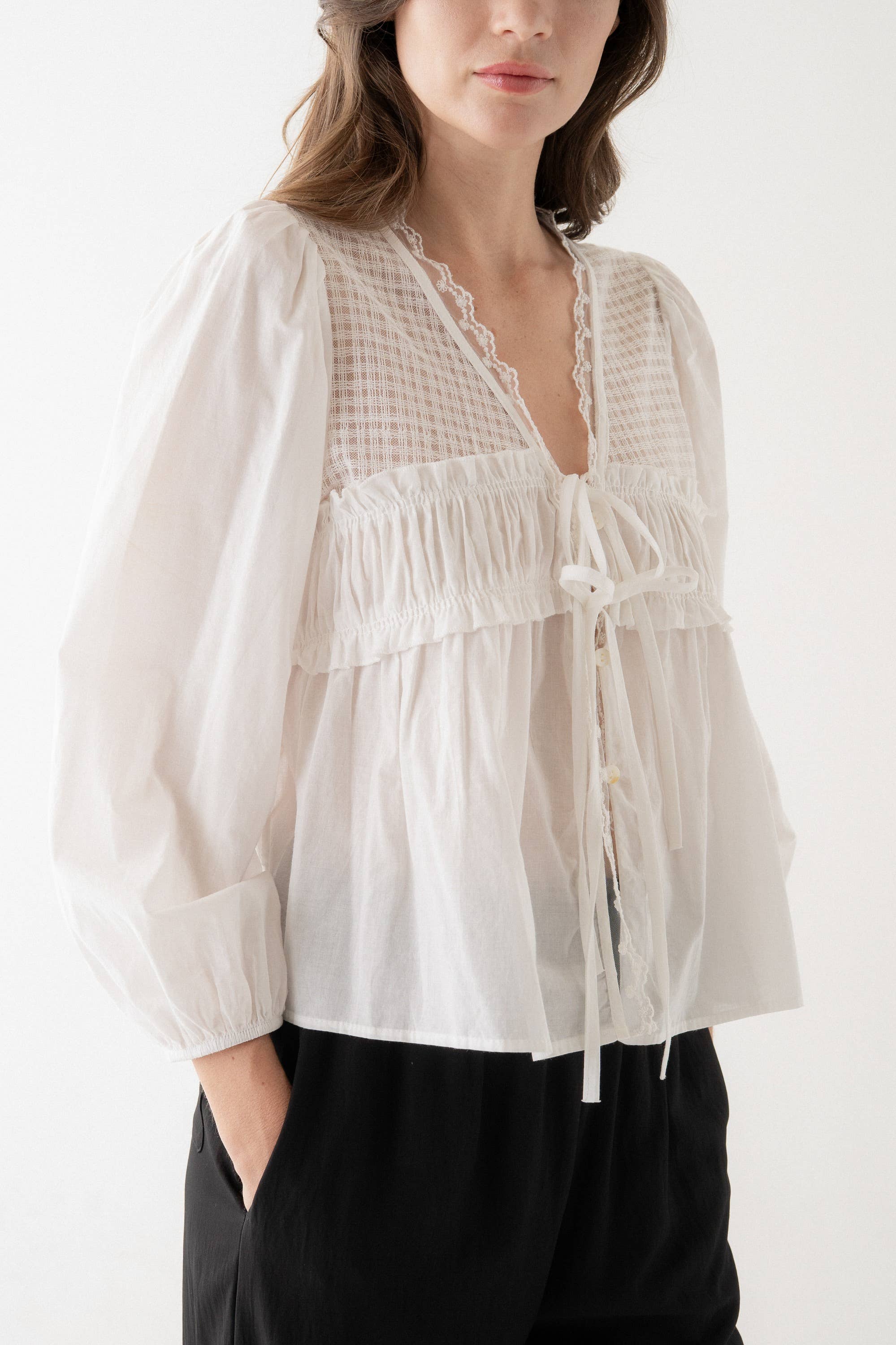 Romantic Lace Trim Blouse