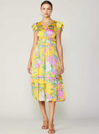 Multi Floral Print Pleated Midi Dress