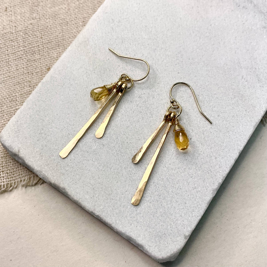 Hammered Fringe and Stone Earrings