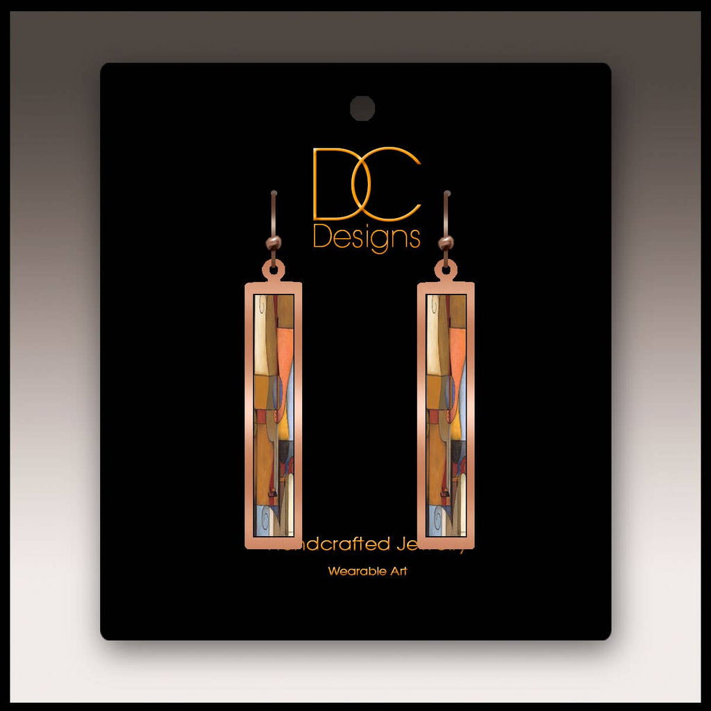 Guitar Fine Art Copper Showcase Rectangle Earrings