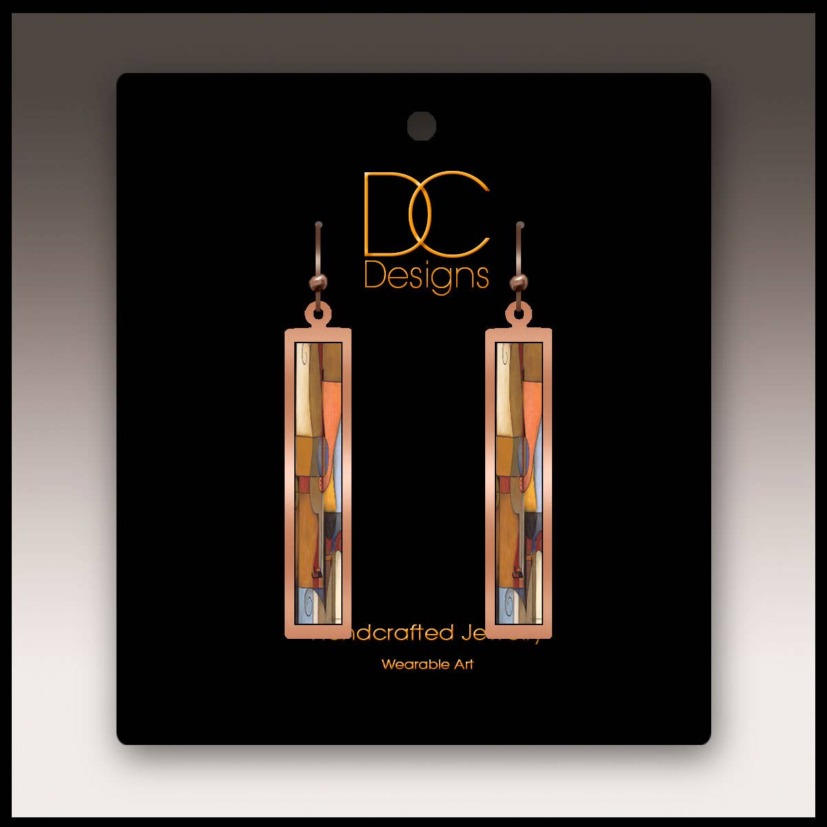 Guitar Fine Art Copper Showcase Rectangle Earrings