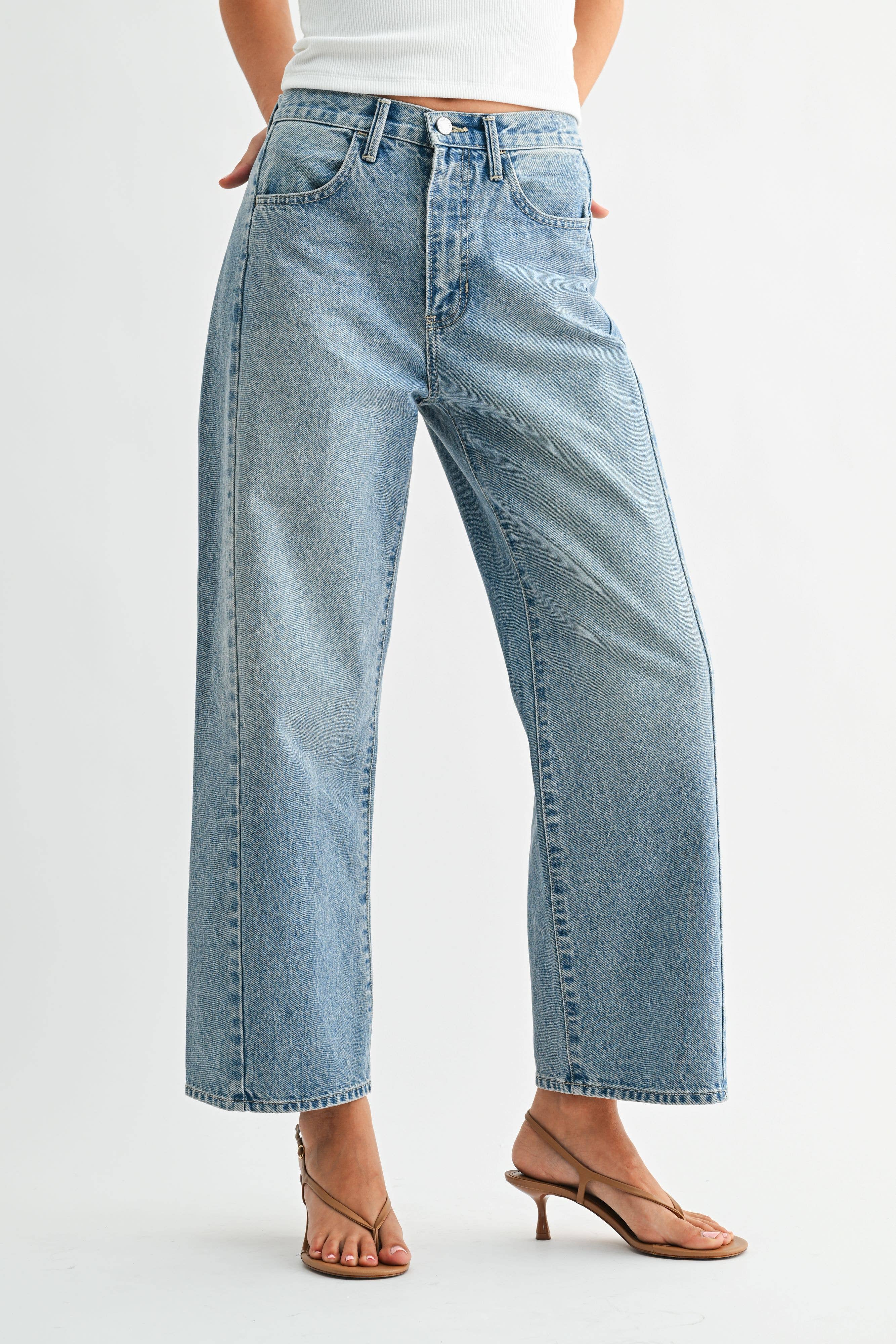 High Rise Twist Seam Barrel Jean Medium Denim