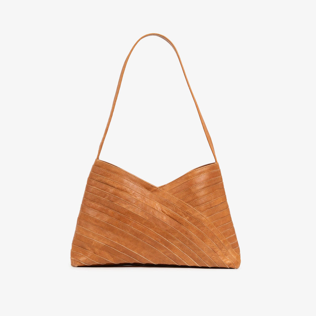 Pebbled Leather Crisscross Handbag - Camel