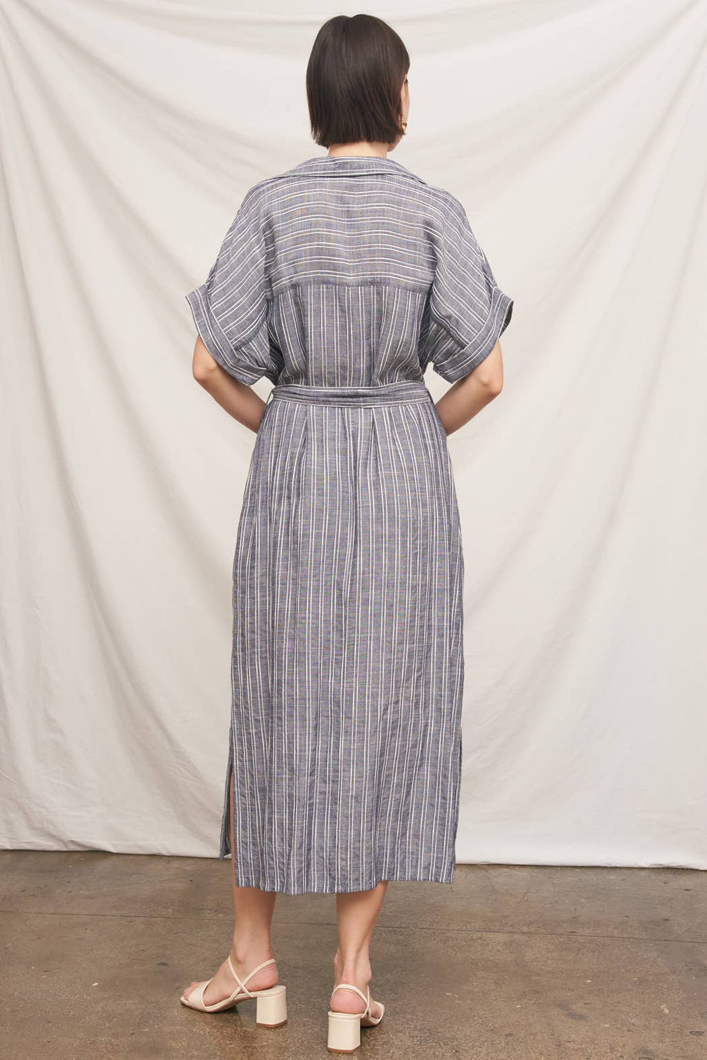 Short Sleeve Striped Button Down Shirt Dress