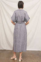 Short Sleeve Striped Button Down Shirt Dress