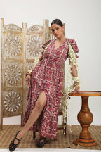 Emelie Block Printed Dress (Wine)