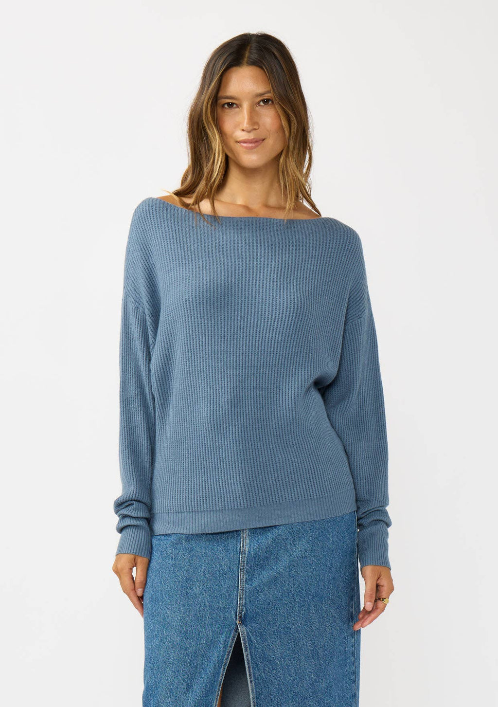 Long Sleeve Waffle Knit Pullover Sweater