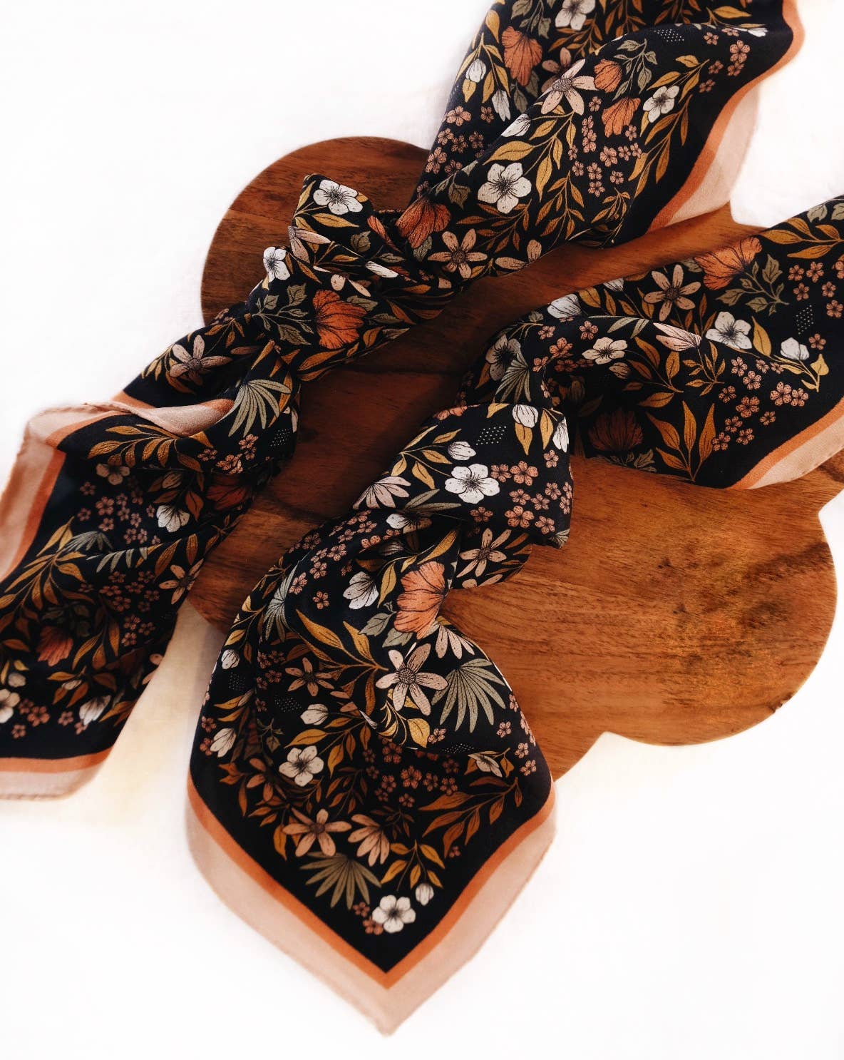100% Silk Bandana Scarf -Midnight Garden Floral Western Wear