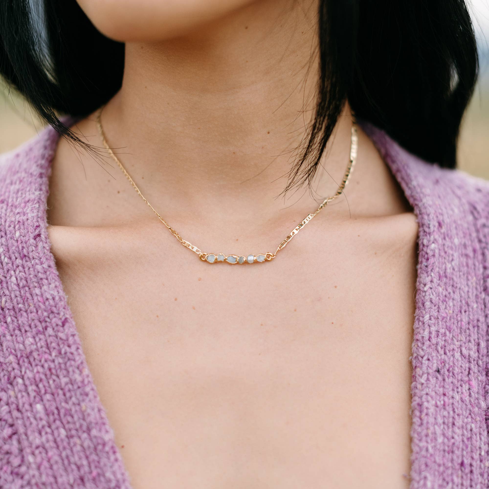 Opal Birthstone Necklace, Moonstone Gemstone Necklace