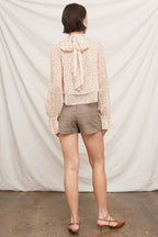 Polka Dot Ribbon Back Ruffle Blouse
