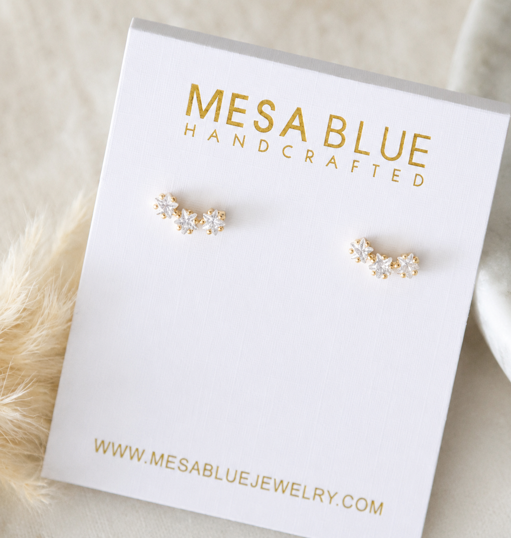 CZ Star Climber Stud Earrings