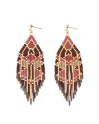 Beaded Handwoven Manhattan Fringe Earrings (Cherry/Brown)